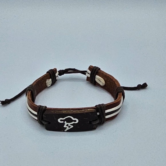 Leather Bracelet Hemp Cord Carved Rainbow Lightning Brown Tan Adjustable Slide - Picture 11 of 11